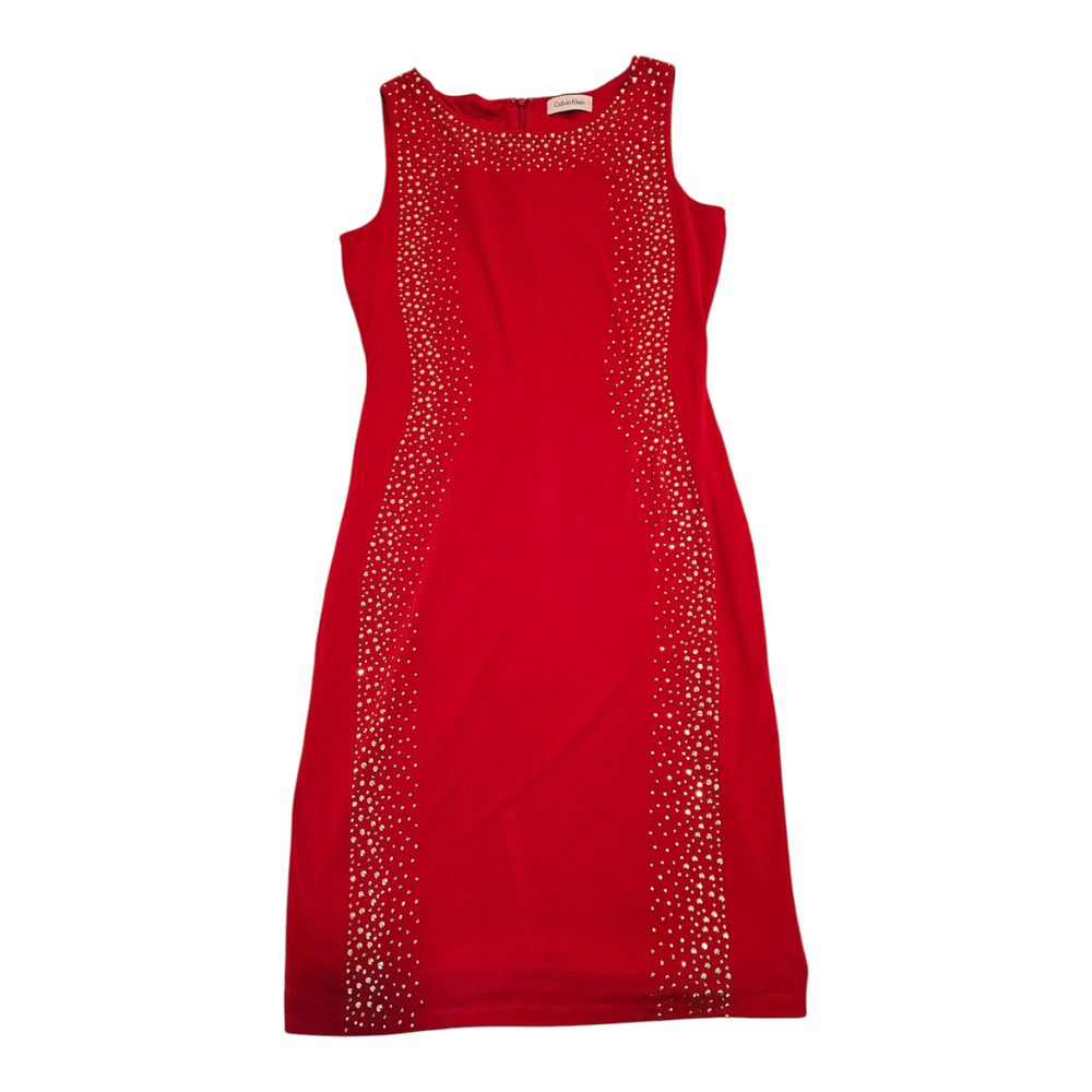 Calvin Klein Medium Red Sleeveless Zip Closure Mini Dress
